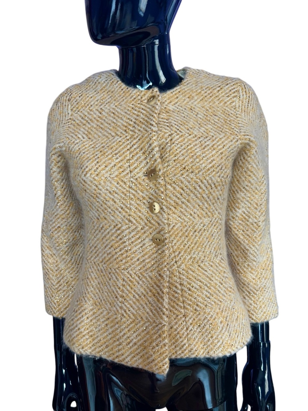 Chanel Gold Textured Wool Blend Button Jacket blazer mettalic sparkle FR38